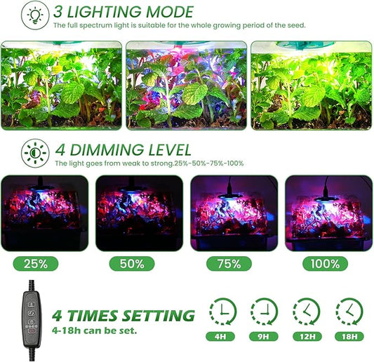 Adawook Clear Seed Starter Trays with Grow Lights & Heat Mat, 72 Cells Seed Starter Kit, 3 Lighting Mode, 4 Timing, Germination Kit with Humidity Control Domes, Gardening Gifts Plant Grow Kit