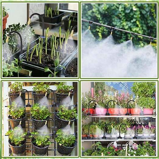 MorningRo 98 ft Drip Irrigation Kit, 5/16" Tube Automatic Watering System with 30pcs 360° Adjustable Brass Nozzles, Water Saving DIY for Garden, Lawn, Yard, Greenhouse Plants