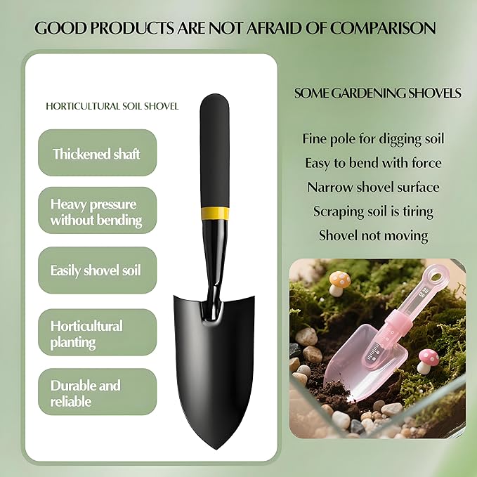 Garden Trowel - Metal Hand Shovel with Rubber Handle. This Garden Hand Trowel is Easy to use and Suitable for Soil Planting, Digging, transplanting and Outdoor Exploration Activities (Wide Shovel)