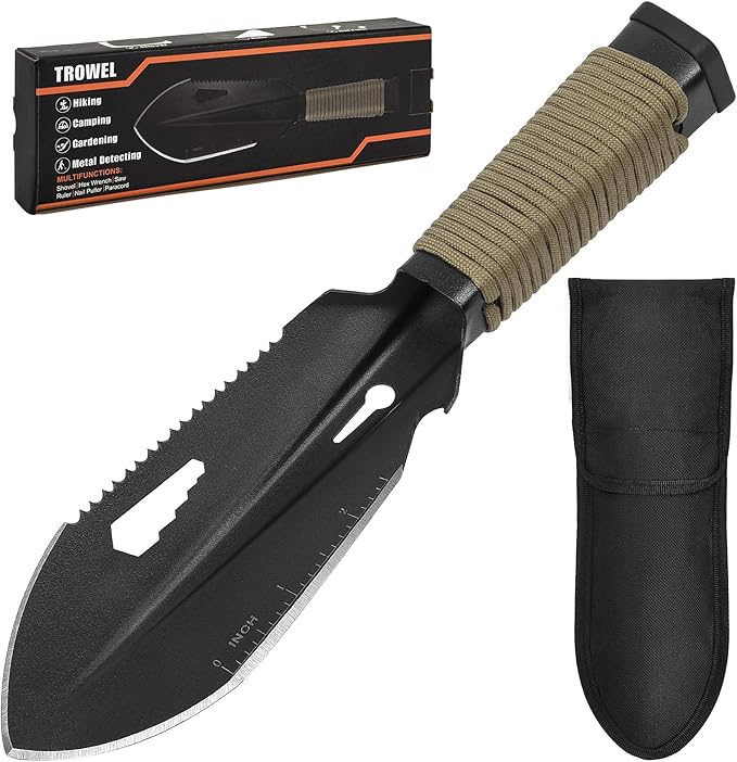 Backpacking Trowel Ultralight, Camping Shovel, Garden Trowel Hand Tool with Carrying Pouch for Hiking, Digging, Metal Detecting, Gardening Multitool Survival