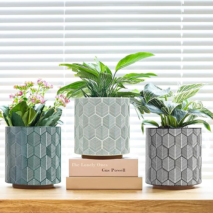 GUGUGO Plant Pots Hexagonal Pattern, Boho Modern Planters for Indoor Plants, Unique Decorative Flower Planter Pot with Drainage, Cute Small Succulent Pots, Eclectic Funky Gardening Pot Gifts, White