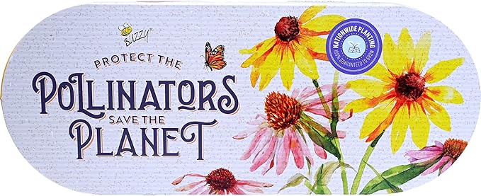 Buzzy Seeds Wildflower Garden Grow Kit, All-in-One Indoor Seed Starter Set with Non-GMO Mix of Coneflowers and Black Eyed Susans with a Decorative Planter - Great Gift for Gardeners, Gardening Project