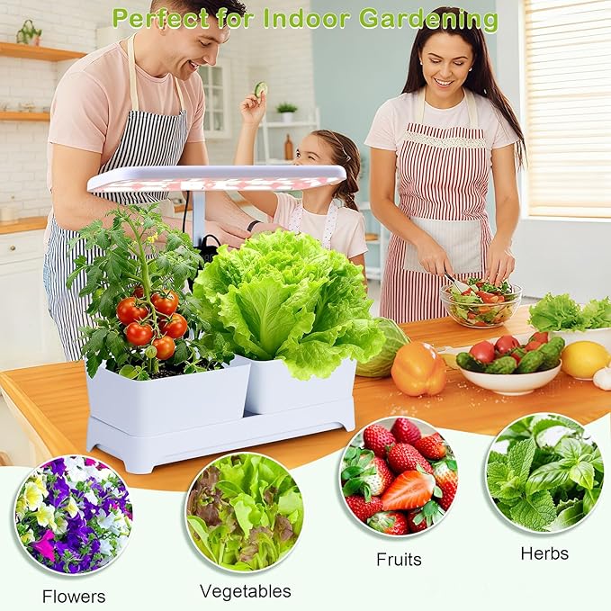 Indoor Garden Led Grow Light Planter Pots, Herb Kitchen Garden Grow Kit, Full Spectrum LED Plant Light for Plants, Height Adjustable Growing Lamp with Intelligent Controller (White, 16*6.3*7.1 inch)