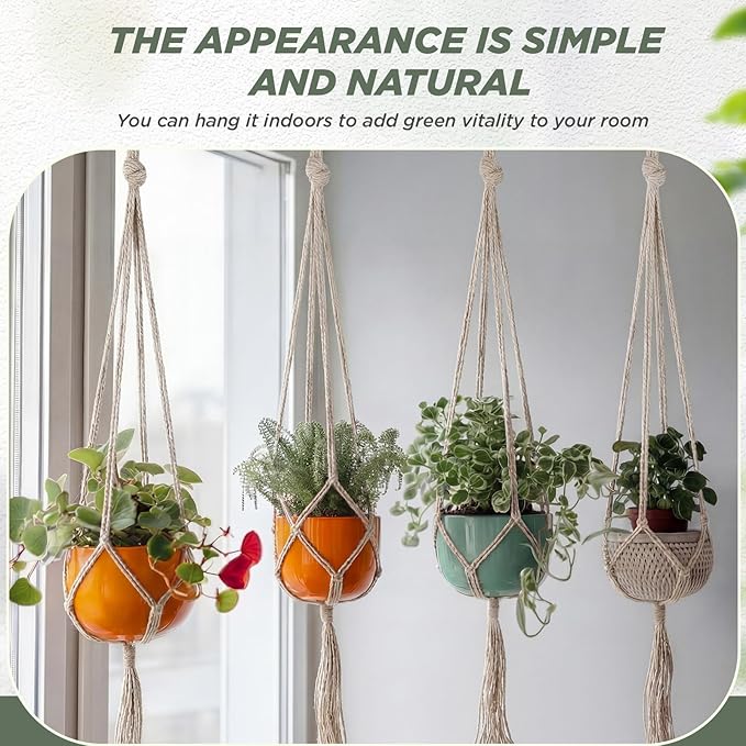 EBOOT 2 Pack 48 Inch Large Macrame Plant Hanger Rope to Hang Flower Pot Plant Holder for Indoor Outdoor Decorations, 4 Legs (Creamy White)