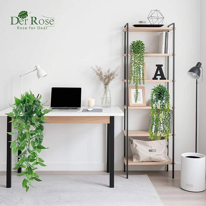 Der Rose 6Pcs Fake Hanging Plants Artificial Vines Faux Hanging Plants Indoor for Bathroom Kitchen Wall Bookshelf Outdoor Decor
