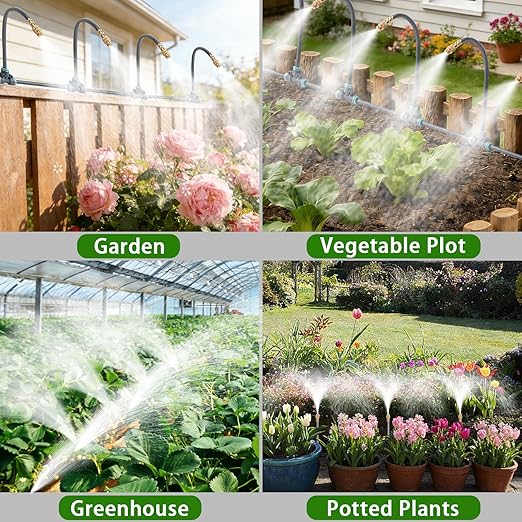 196FT 1/4" Quick-Connect Drip Irrigation System Kit, Automatic Garden Watering System with 32 Pcs Adjustable Spray Nozzles for Garden, Greenhouse, Yard, Lawn