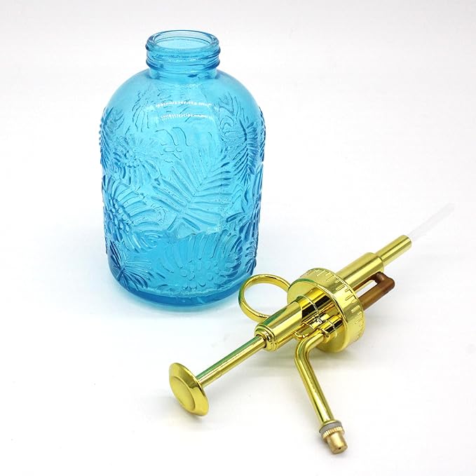 Glass Plant Mister Spray Bottle, 350ML Vintage Plant Spritzer, Succulent Watering Bottle Glass with Top Pump, Small Plants Sprayer Watering Can for Indoor(Blue)