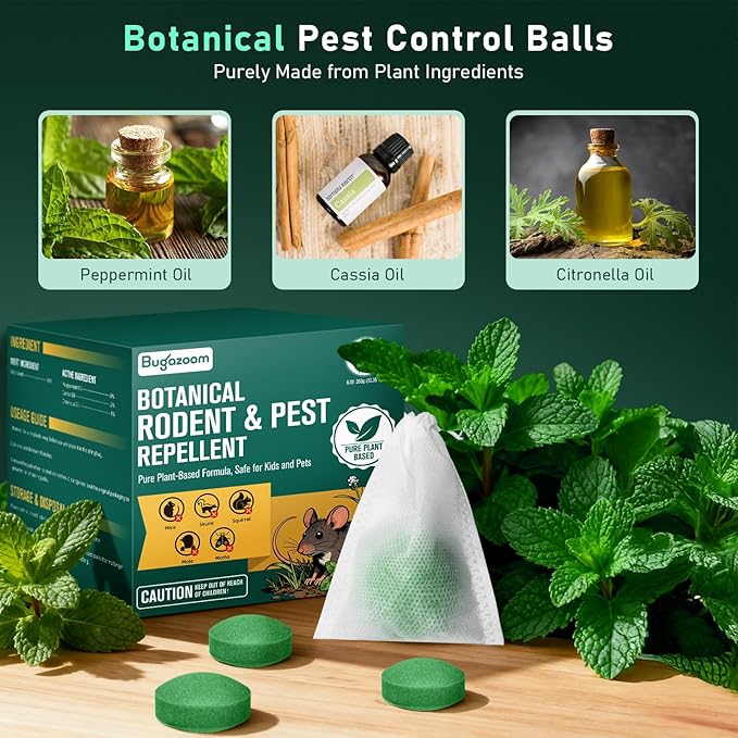 Natural Peppermint Oil Moth Balls for Rodents Deterrent‌ - 14 Pack‌, Mice & Rat Repellent for Indoor/Outdoor Use, Family & Pet-Safe, Long-Lasting Mouse Control for Squirrels, Skunks, Chipmunks‌
