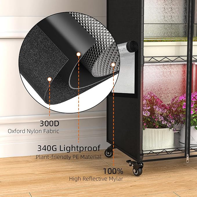 Indoor Greenhouse with Grow Light, 5 Tier 15.7" L×11.8" W×62.3" H growtent with Lights, with 48W Full Spectrum Growing Lamps，Metal Indoor Plant Enclosure for Seed Starting