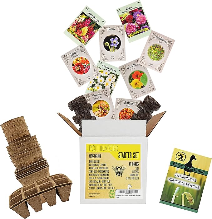Pollinators Garden Starter Kit - Includes: Seeds, Peat Pots, Netted Coir Pellets, and a Beginners Guide - Easy Starter Kit for Gardeners - Heirloom, Non-GMO (Pollinators Starter Garden Set)