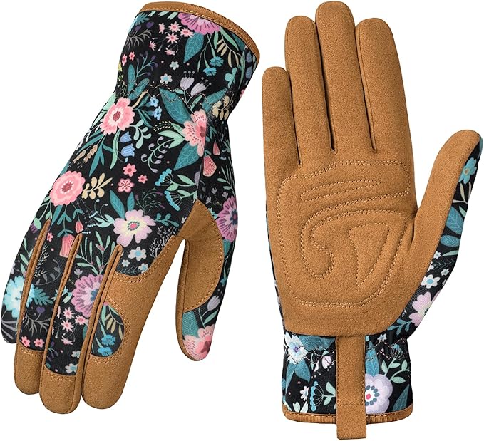 Pleneal Gardening Gloves for Women - Leather Garden Gloves Thorn Proof, Outdoor Protective Working Gloves