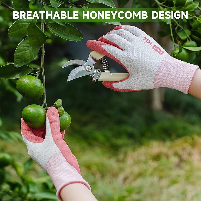 JDL Gardening Gloves for Women, 6 Pairs Breathable Latex Coated Yard Garden Gloves, Rubber Outdoor Protective Work Gloves with Grip, Multiple Colors, Small Size