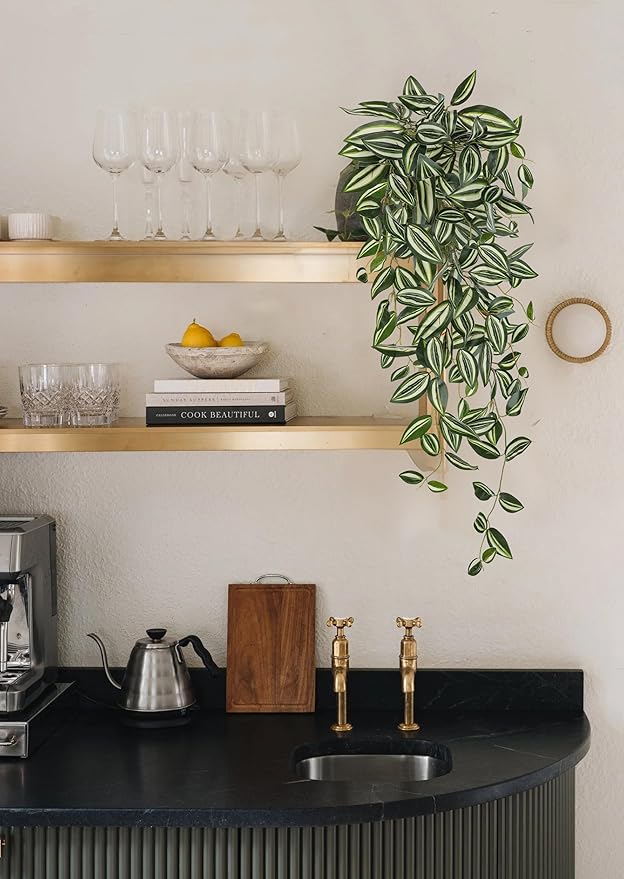 DILATATA Fake Hanging Plants Artificial Hanging Plants 157 Leaves Faux Wandering Jew Hanging Leaves Plants for Wall Shelf Home Indoor Outdoor Decor - 2 Pack