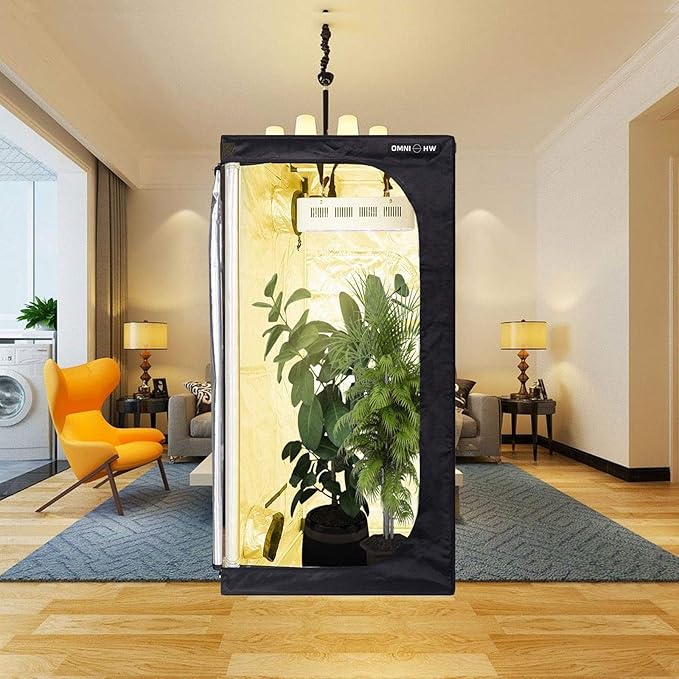 OmniHW Heavy Duty 1680D Grow Tent 48" x 48" x 80", 100% Reflective Mylar Professional Indoor Growing Tents with Observation Window and Removable Floor Tray for Indoor Hydroponic Plant - 4' x 4'