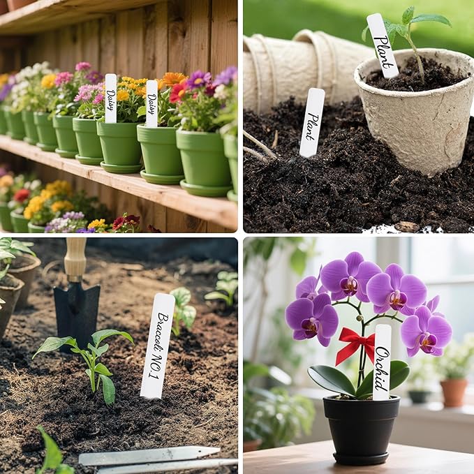 300 Pack Plant Labels, 4 Inch Potted Plant Name Tags Plastic, Seedlings Seed Markers Nursery Plant Stake Tag with Marking Pen for Outdoor Indoor Garden Patio Flower Vegetable, White