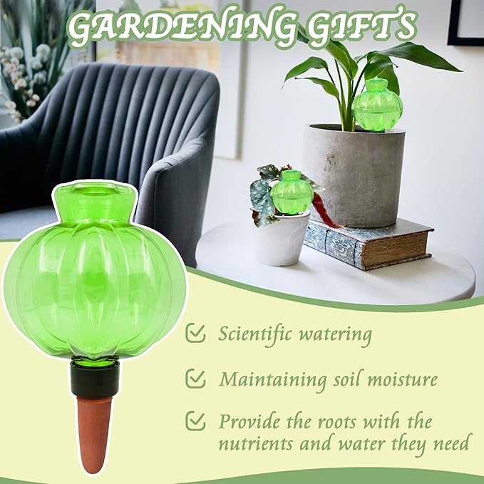 Self Watering Spikes 2 Pack, 16.9oz Large Capacity Plant Watering Globes, Up to 2 Weeks Automatic Watering, Terracotta Irrigation Device for Indoor Plants (Green Lantern Design)