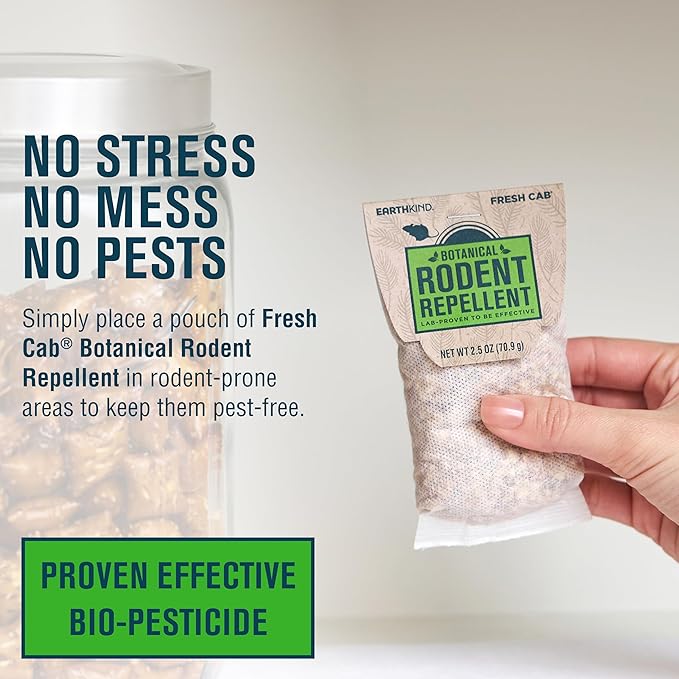 EarthKind Fresh Cab Rodent Repellent - Botanical Pest Control for Indoor Use - Safe for Kids & Pets When Used As Directed - Made with Plant Fibers, Essential Oil & Fragrance - New Packaging - 4-Pack