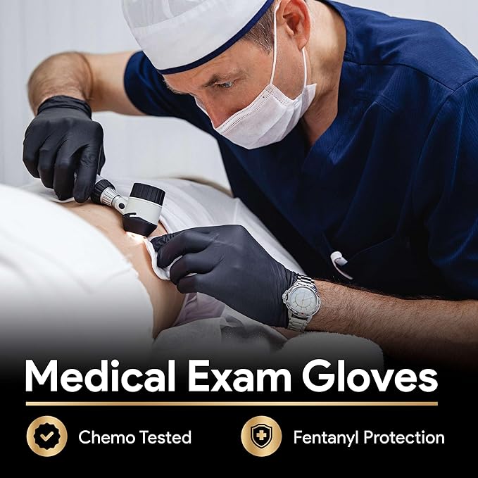 FifthPulse 6 Mil Black Nitrile Gloves, Heavy Duty Mechanic and Food Grade Glove - Powder-Free, Latex-Free Medical Exam Gloves