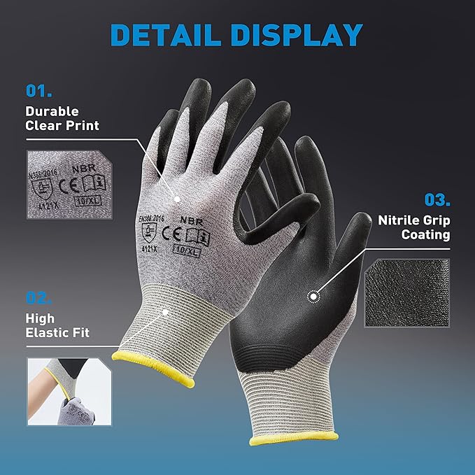S SATC Safety Work Gloves Foam Nitrile Coated Touchscreen Knit Nylon Gloves for Men & Women, Ideal for Gardening, Warehouse