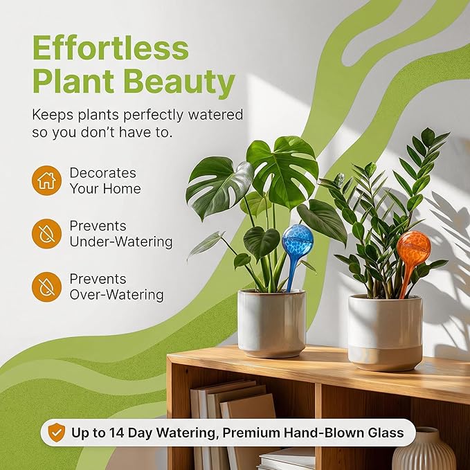 Little Green Leaf Automatic Plant Watering Globes Self Watering Planter Inserts (Set of 6) | Hands Free Multicolor Glass Bulbs | Planter Spikes to Support Indoor & Outdoor Plant Health (350ml)