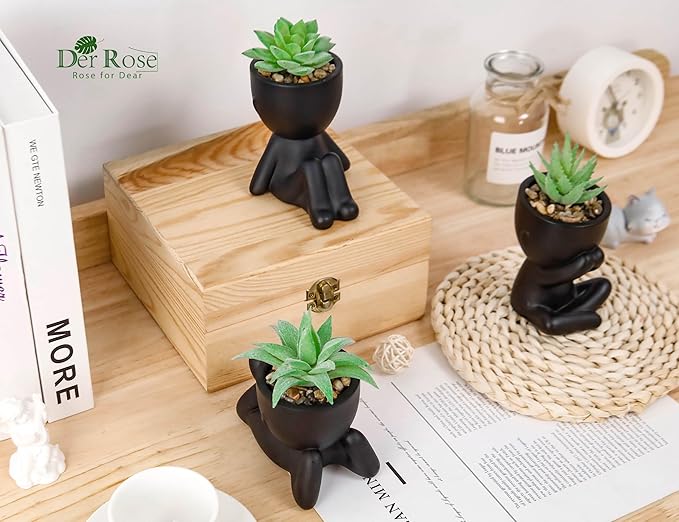 Der Rose 3 Pack Fake Plants Artificial Succulents Plants for Room Bathroom Home Office Desk Accessories Decor