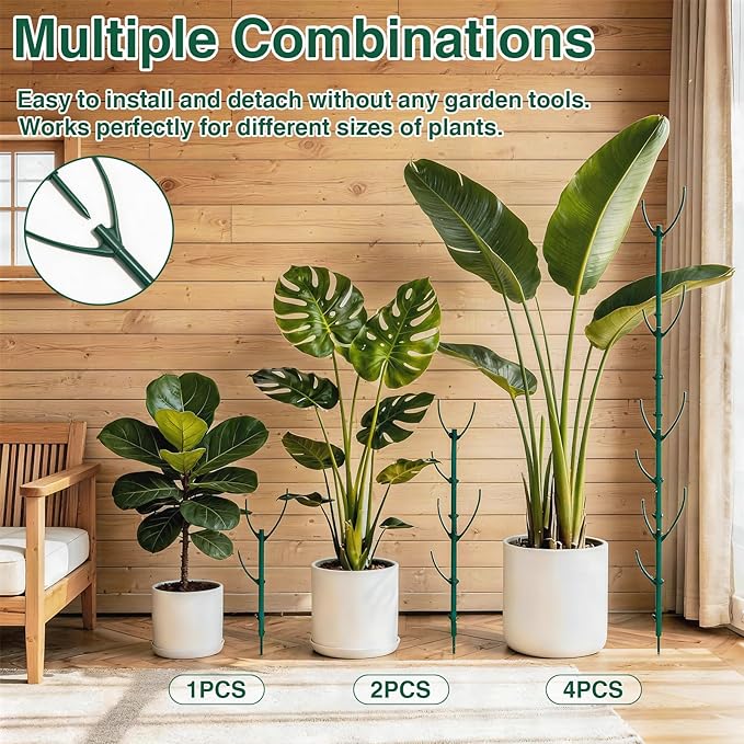15 Pack Stackable Monstera Plant Support Stakes, 120inch Climbing Plant Sticks Structures with Garden Ties, Durable Alternative to Moss Pole for Indoor Outdoor Plants