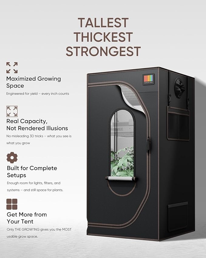 The Growing 2x2 Grow Tent 24"x24"x48", Small Compact Light Proof Indoor Hydroponic Grow Tent with Reflective Mylar Observation Window for Seedling & Indoor Plant Growing