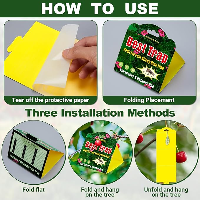 Qualirey 20 Pcs Yellow Sticky Traps for Indoor and Outdoor, Fruit Fly Sticky Gnat Strips Hanging Foldable Traps 4.2 x 11.2 Inch for Fruit Insect Fungus Bugs