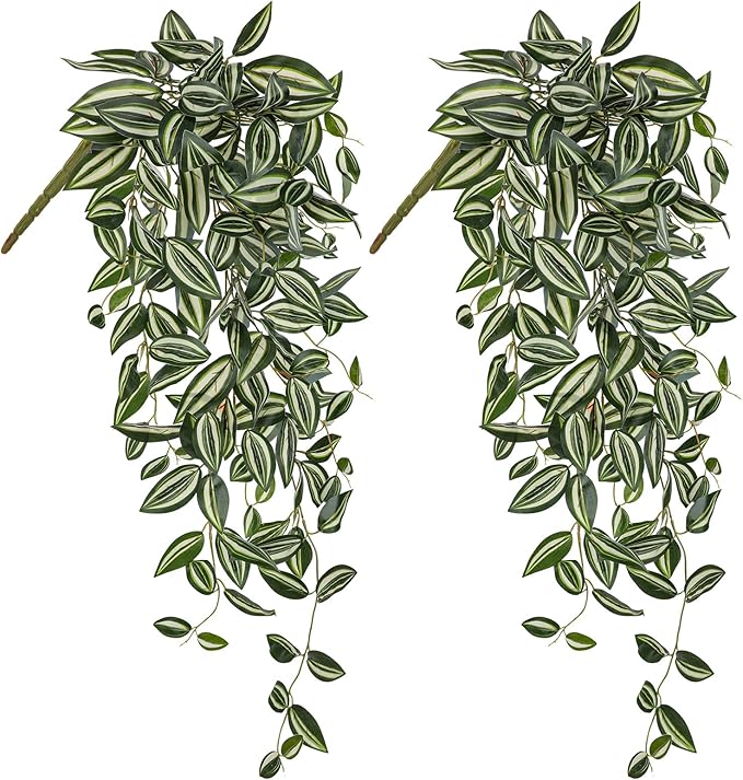 DILATATA Fake Hanging Plants Artificial Hanging Plants 157 Leaves Faux Wandering Jew Hanging Leaves Plants for Wall Shelf Home Indoor Outdoor Decor - 2 Pack