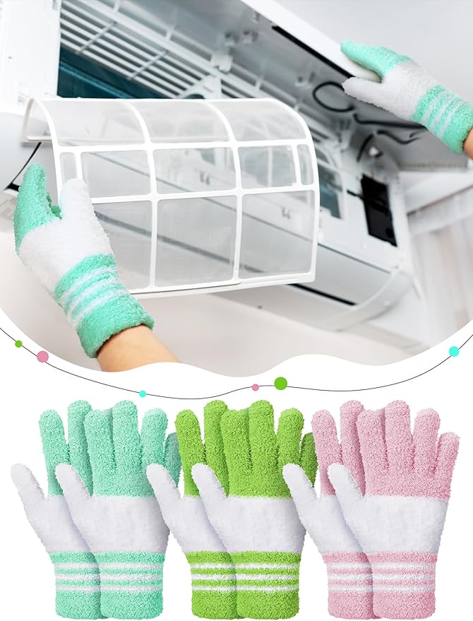 Patelai 3 Pairs Microfiber Plant Dusting Gloves Leaf Cleaning Gloves for Indoor Plants, Blinds, Furniture, House (Reddish Violet,Blue,Purple,Small)