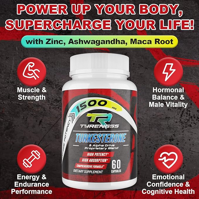 Testosterone Supplement for Men - Testosterone Booster for Men, 4X Strength Male Enhancing Supplement with Turkesterone, Zinc, Ashwagandha, Maca Root for Workout, Muscle Builder, Energy - 60 Capsules