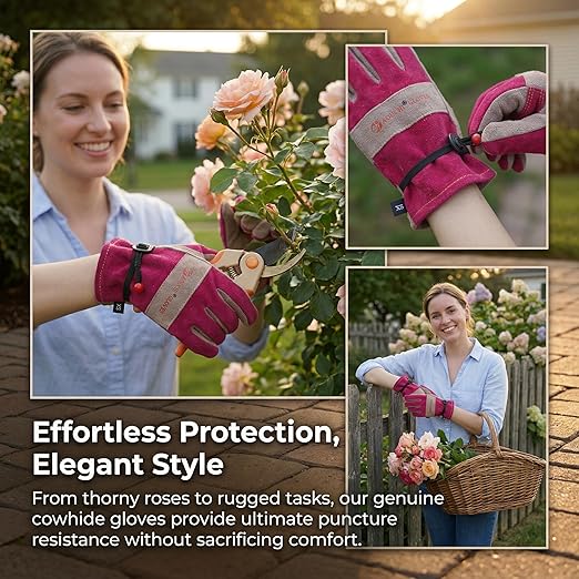 Leather Gardening Gloves for Women - Working Gloves for TIG/MIG Welding, Construction, Farm, Best Garden Gifts & Tools for Gardener (Medium)