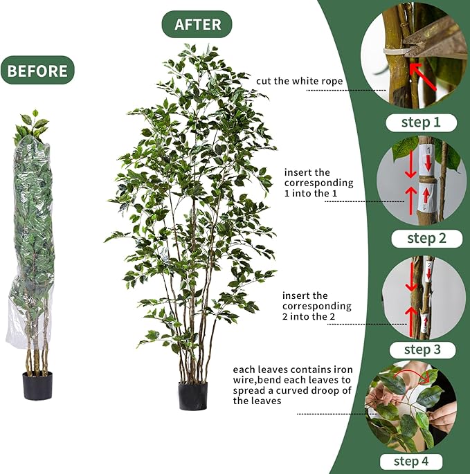 Bailikang Artificial Ficus Tree Indoor 4ft, Large Potted Faux Tree with Realistic Silk Leaves & Trunk for Home Office, Living Room Corner Decor