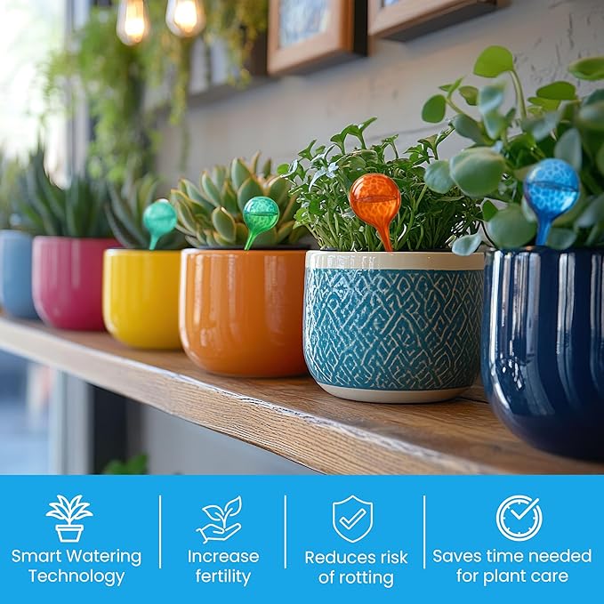 Little Green Leaf Automatic Plant Watering Globes Self Watering Planter Inserts (Set of 4) | Hands Free Multicolor Glass Bulbs | Planter Spikes to Support Indoor & Outdoor Plant Health (350ml)