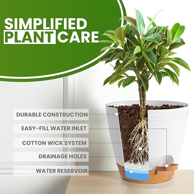 Utopia Home Self Watering Pots for Indoor Plants, Planters for Indoor Plants, Multi-Size Flowerpot, Set of 10 Plant Pots with Drainage & Reservoir, 6.8"/6.4"/5.9"/5.5"/4.9" (White)