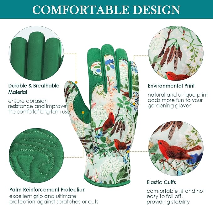 Trifabricy Gardening Gloves for Women, Breathable Leather Garden Gloves with Grip, Thorn-Proof Puncture-Resistant Work Gloves
