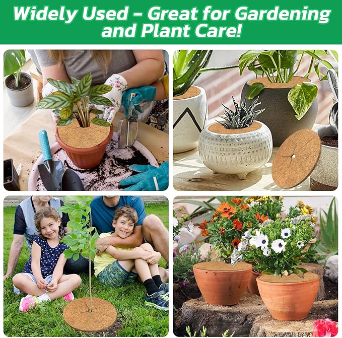 Legigo 10pcs Coconut Fiber Mulch Ring Tree Plant Protector Mat, 9 Inch Natural Coco Coir Tree Mulch Ring Plant Pot Soil Cover, Tree Rings Disc Plant Cover for Indoor Outdoor Plants, Landscaping