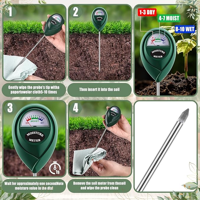 Indoor Plants Watering Can for Indoor Plants Long Probe Soil Moisture Meter Long Spout 47 oz Watering Cans Water Monitor Indicator for Pot Flower House Gardening Farming