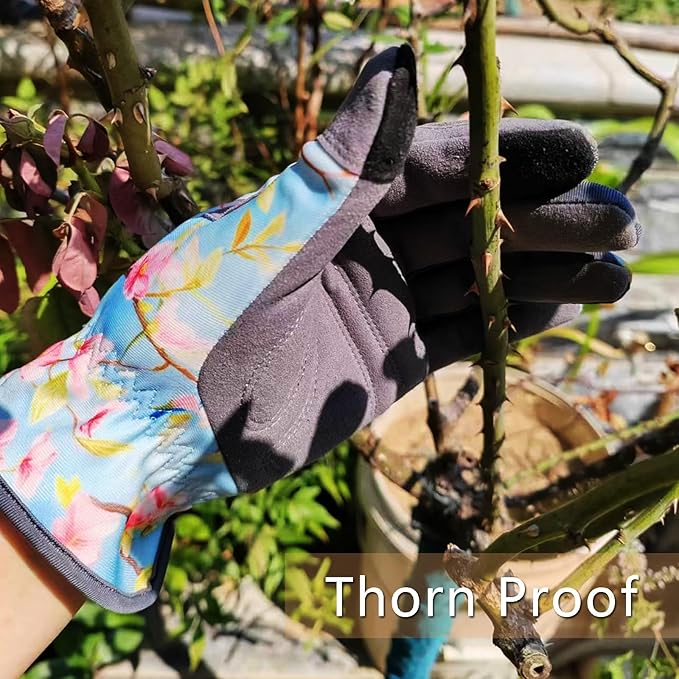 KDK Gardening Gloves for Women, Flexible Breathable Garden Gloves, Leather Working Gloves for Weeding, Digging and Pruning (M-Birds)