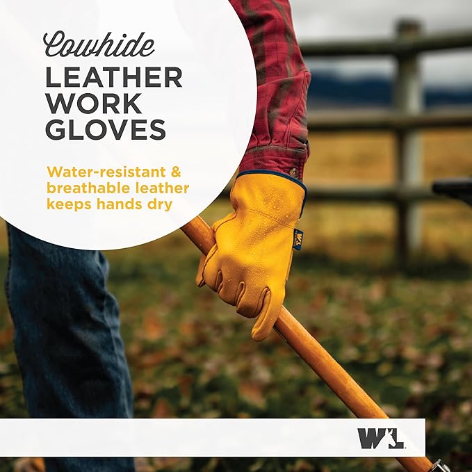 Wells Lamont Men's Slip-On HydraHyde Leather Work Gloves – Water-Resistant, Breathable, Durable – Ideal for Gardening, Landscaping, Ranching – Heavy Duty Leather Work Gloves – Saddletan, Medium