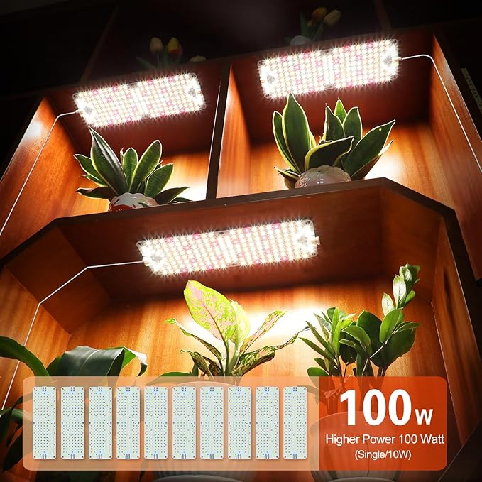 10Panel Grow Lights for Indoor Plants, Seed Starting, Veg, Pot Plants, Bonsai with Timer 4/8/12/16/20H, Ultra-Thin Under Cabinet & Shelf Full Spectrum LED Plant Growing Lamp, Multi-Panels Free Connect