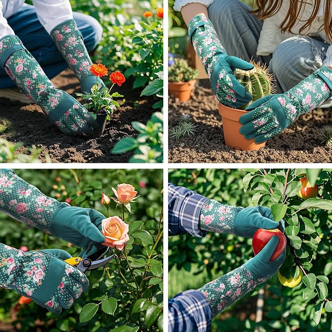Trifabricy Gardening Gloves for Women, Breathable Leather Garden Gloves with Grip, Thorn-Proof Puncture-Resistant Work Gloves