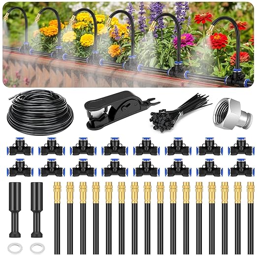 MorningRo 98 ft Drip Irrigation Kit, 5/16" Tube Automatic Watering System with 30pcs 360° Adjustable Brass Nozzles, Water Saving DIY for Garden, Lawn, Yard, Greenhouse Plants