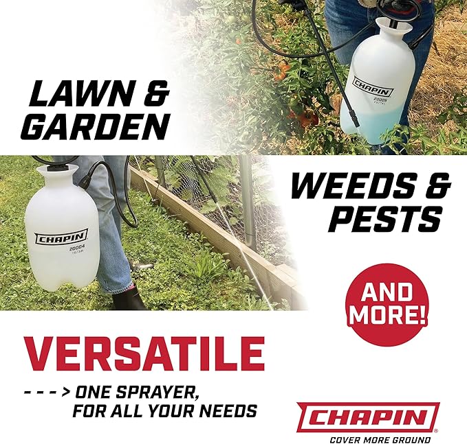Chapin 20006 Pump Sprayer, 3‑Gallon, Lawn & Garden, Translucent Poly Tank, Funnel‑Top, SureSpray Anti‑Clog Filter, Adjustable Cone Nozzle & 34" Hose for Fertilizer, Weed & Pest Application