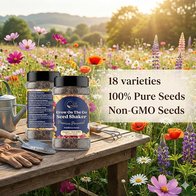 Wildflower Seed s – Perennial Flower Seeds Mix to Plant Anywhere, by Geva Grow | 12-Type Beautiful Perennial Wildflower Seeds Bulk 90,000+ Seeds, 2 Ounce, No Messy Packets
