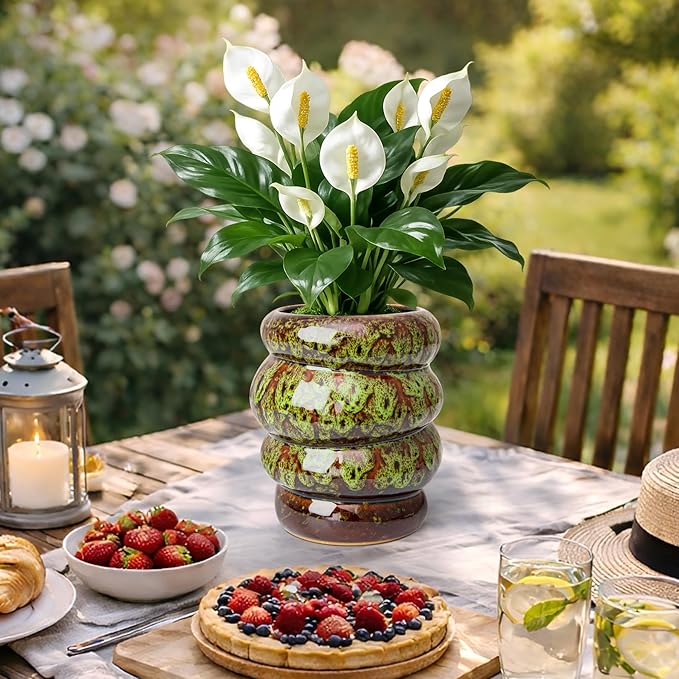 Ceramic 5 inch Plant Pot - Planter for Indoor Plants with Drainage Hole, Flower Pots for Orchid, Succulent,Outdoor Plants, Modern Glaze Planters for Home Office Decor Gift
