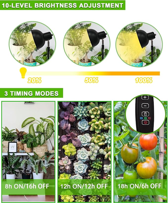 yadoker Plant Grow Light for Indoor Plant, Aluminum LED Grow Light,Elevating Plant Lamp,Height Adjustable,Automatic Timer with 8/12/18Hours,10-Level Brightness,Ideal for Large Plant Grow
