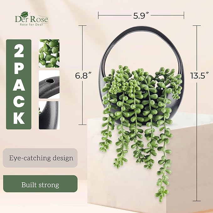Der Rose 2 Pack Fake Hanging Plants Artificial Succulents Plants Indoor for Black Boho Bathroom Wall Decor