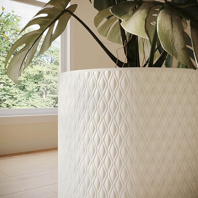EverNest Claire Honeycomb Neutral Modern White Planter with Nyra Stand, Indoor Plant Pots, SelectBase, Mid-Century Modern, Boho Style Home Decor for Plants (Set of 3, Gold)