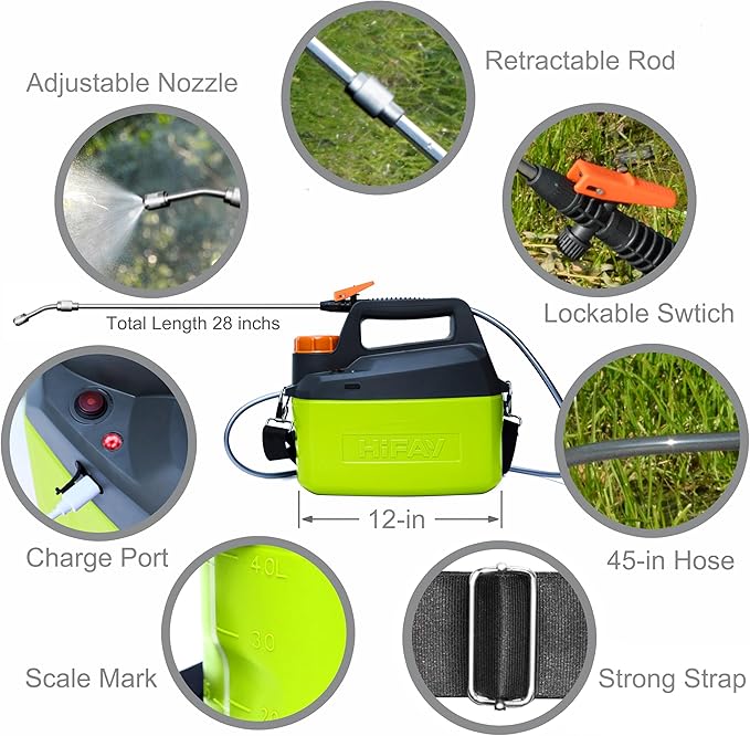 HIFAY ES4 Electric Sprayer 1 Gallon Built-in 4000mAh Rechargeable Battery, Copper-Nickel Spray Nozzle Makes The Spray More Delicate, The Telescopic Spray Rod Can Reach Further